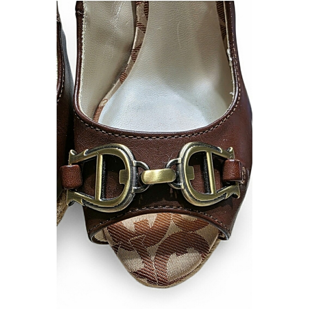 Etienne Aigner "Olexa" Brown Leather Wedge Slingback Sandals Size 6 - Picture 4 of 9